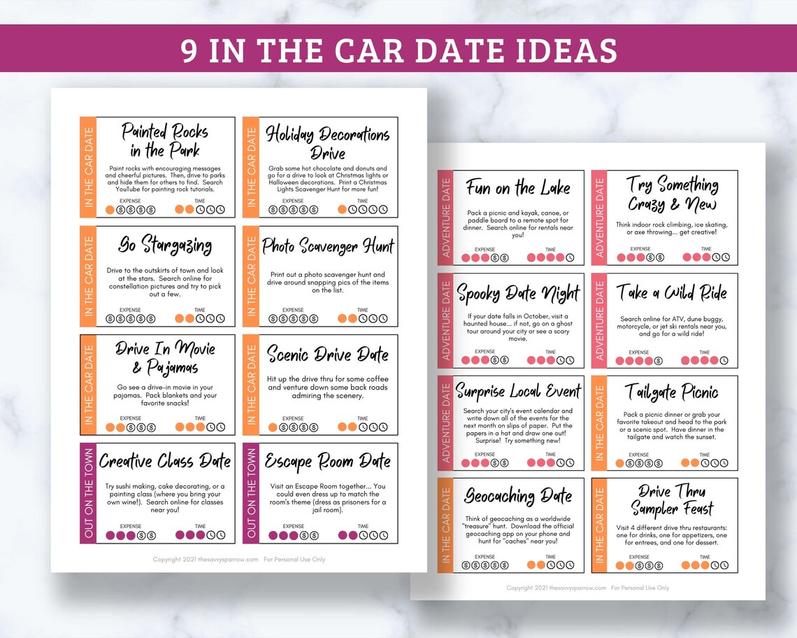 Date Night Idea Cards 94 Printable Date Cards With Awesome Etsy