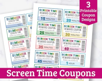 Screen Time Coupons - Printable Screen Time Rewards for Kids PDF - 3 Different Screen Time Tickets Designs!