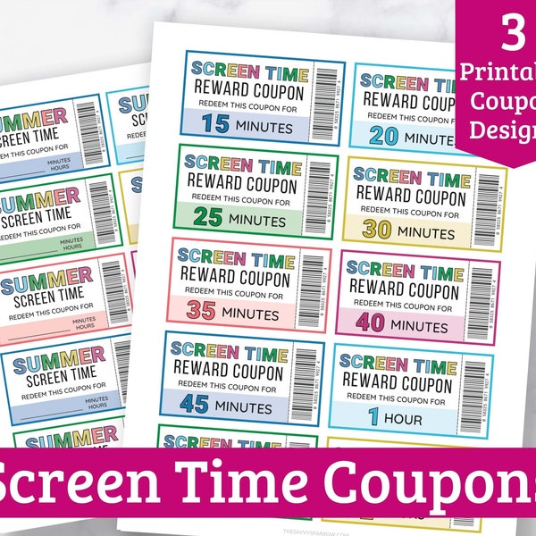 Screen Time Coupons - Printable Screen Time Rewards for Kids PDF - 3 Different Screen Time Tickets Designs!