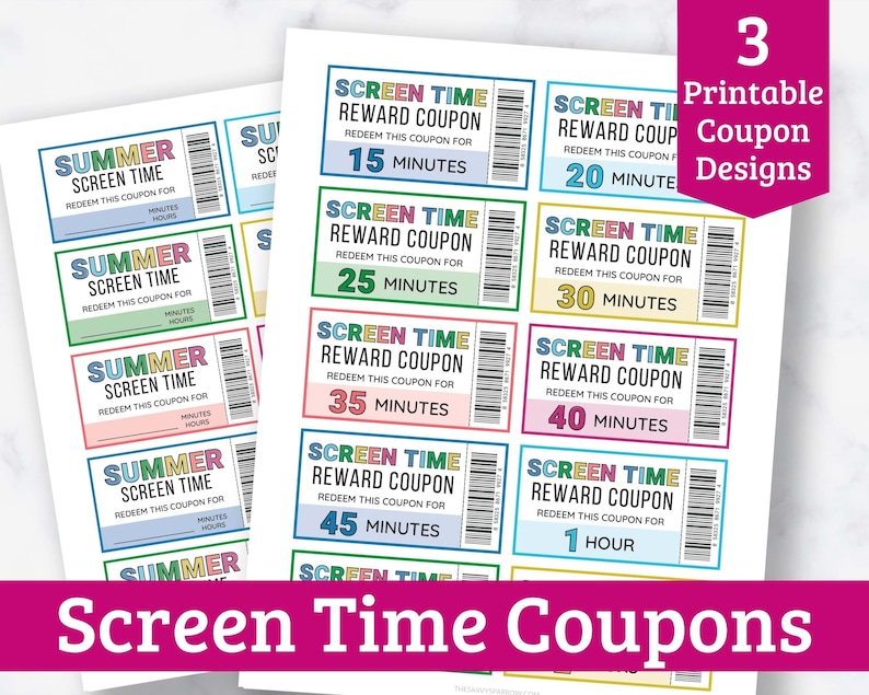 Screen Time Coupons - Printable Screen Time Rewards for Kids PDF - 3 ...