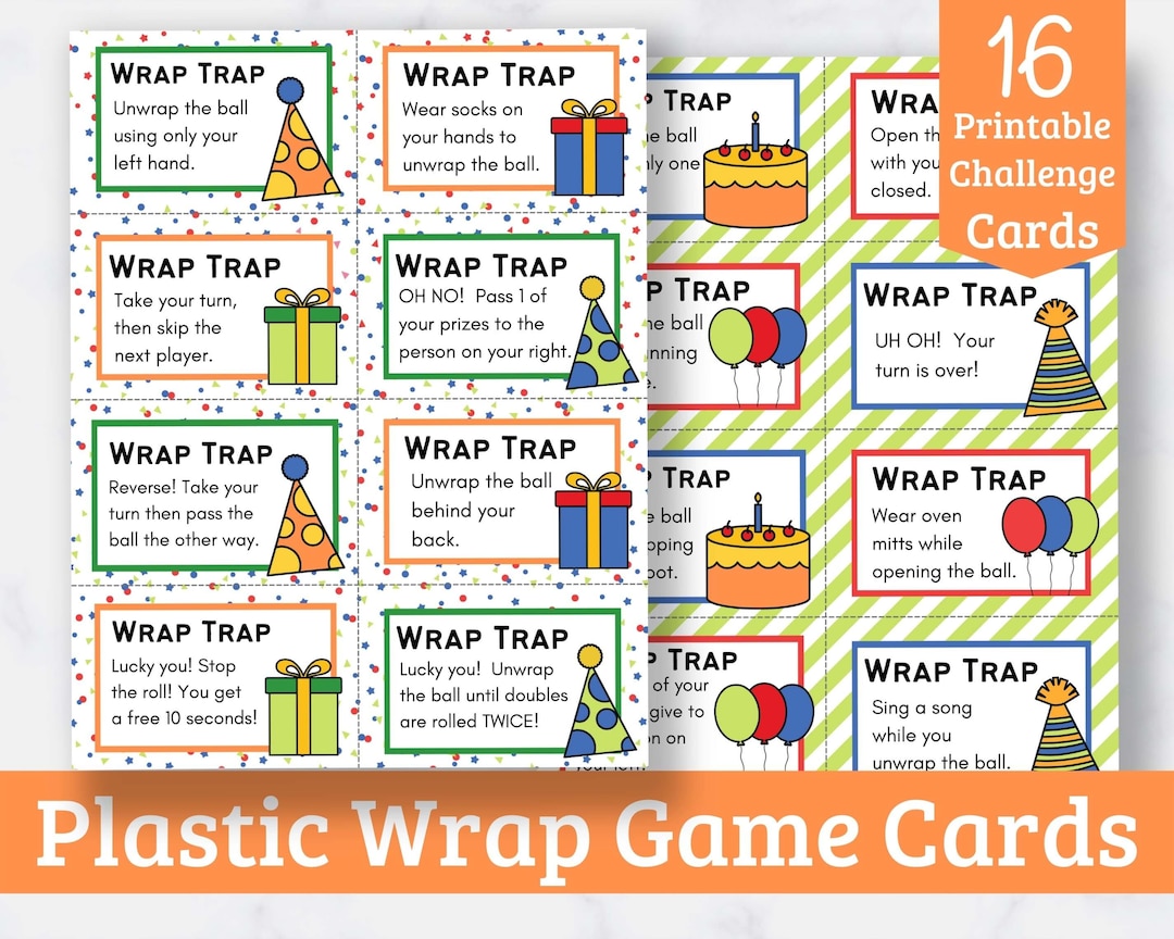 Printable Saran Wrap Ball Game Challenge Cards birthday Etsy