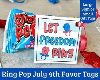 July 4th Party Favors Tag - Printable Gift Tag Fourth of July - "Let Freedom Ring" Ring Pop Party Favors Printable