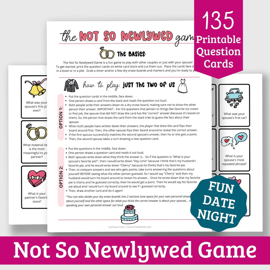 Not so Newlywed Game Printable Question Cards - 135 Questions - Great Date Night Game! - Etsy