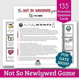 Cartes de questions imprimables du jeu Not So Newlywed - 135 questions - Grand jeu de soirée de rendez-vous !