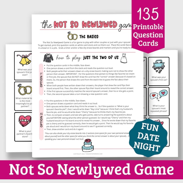 Not So Newlywed Game Printable Question Cards - 135 Questions - Great Date Night Game!