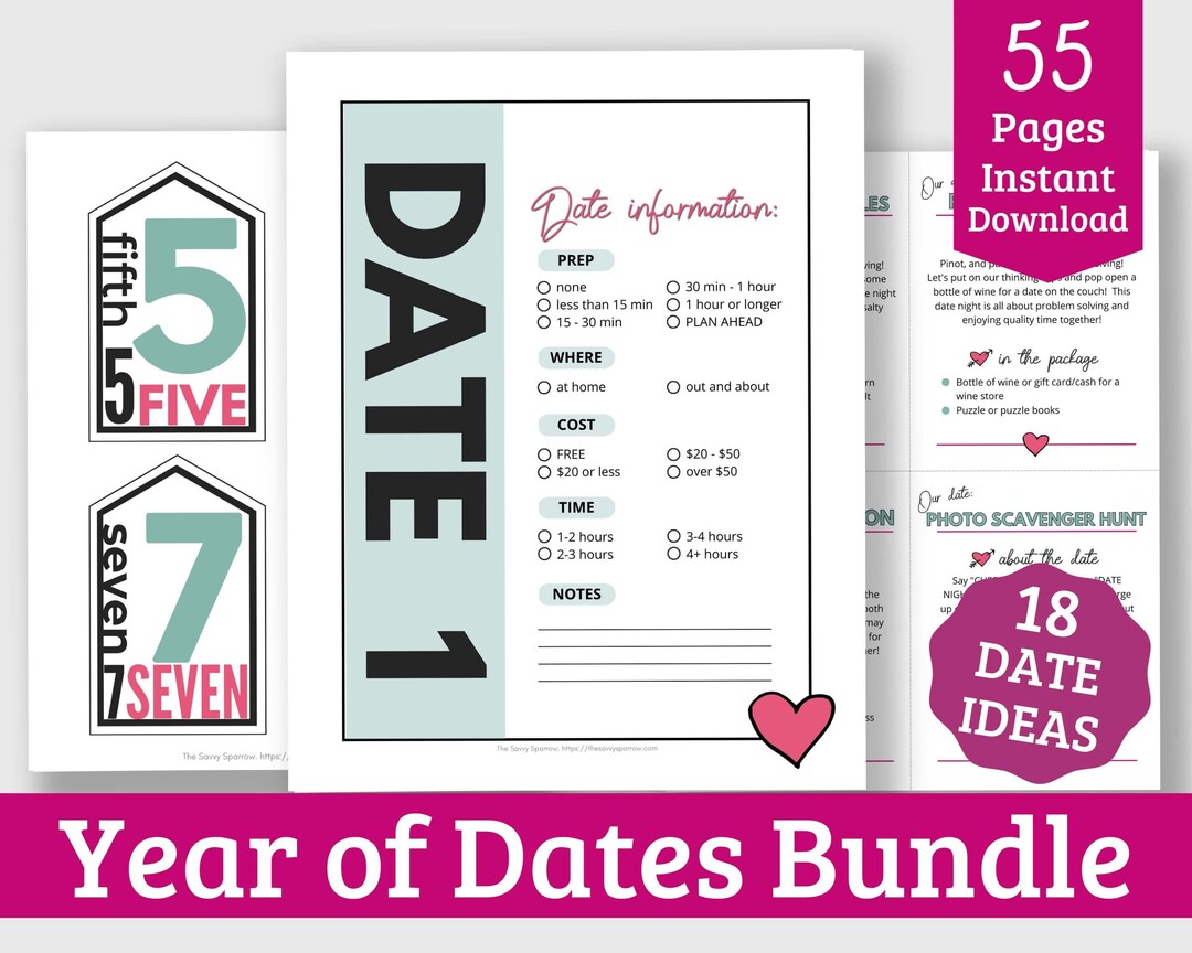 Year of Dates Printables - 18 Printable Date Ideas and Envelope Labels ...