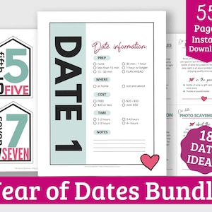 Imprimibles del año de las fechas: 18 ideas de fechas imprimibles y etiquetas de sobres para crear una cita nocturna en una caja de regalo