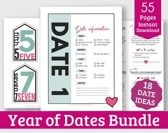 Year of Dates Printables - 18 Printable Date Ideas and Envelope Labels to Create a Date Night in a Box Gift