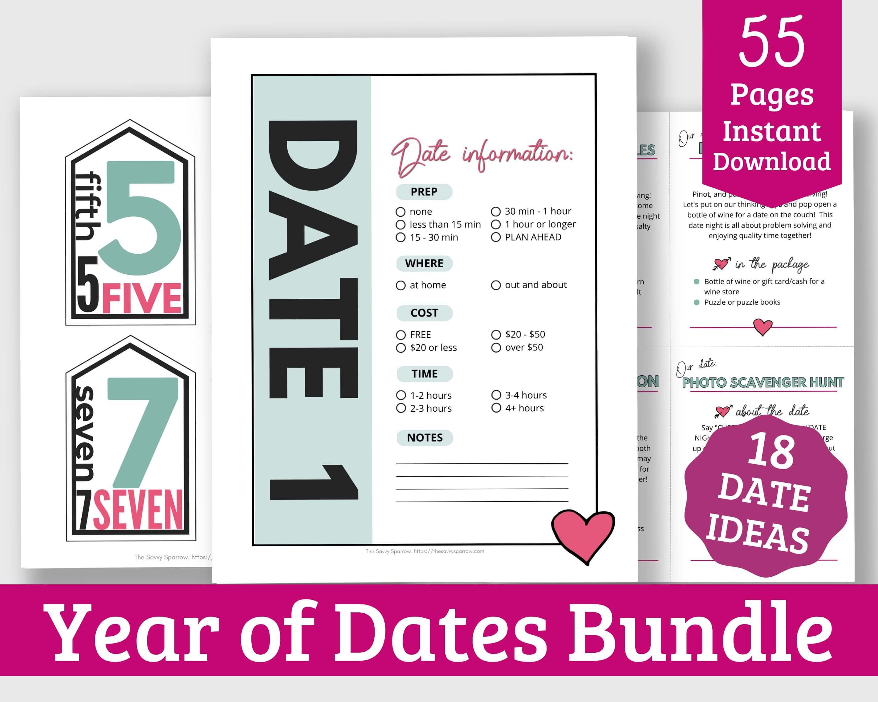 Year of Dates Printables 18 Printable Date Ideas and Envelope Labels to ...