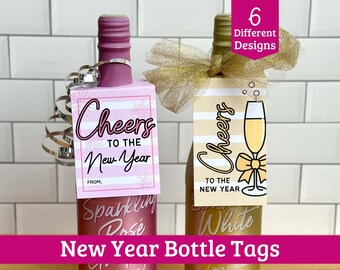 Saludos por el Año Nuevo - Etiqueta de regalo de botella de Nochevieja imprimible - Etiqueta de Saludos de Año Nuevo para botellas de vino, champán, etc.