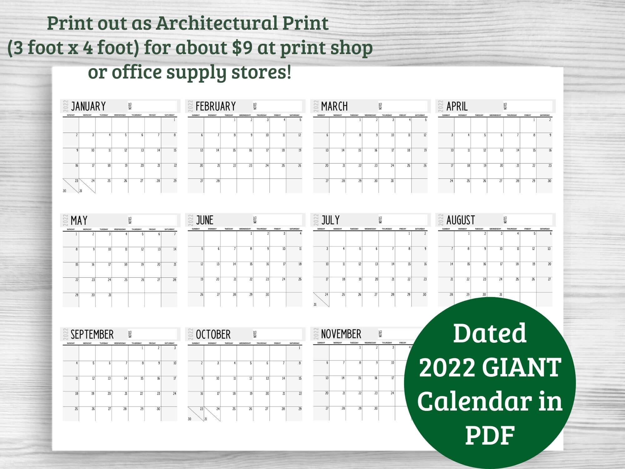 2022 GIANT Year at a Glance Wall Calendar Large Year at a Etsy