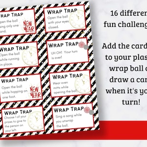 Printable Saran Wrap Ball Game Challenge Cards new Year's Edition