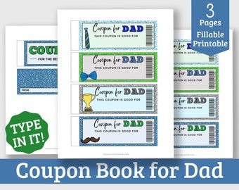 Printable Coupon Book for Dad - Father's Day Coupons Printable Template - Printable Father's Day Gift Idea!