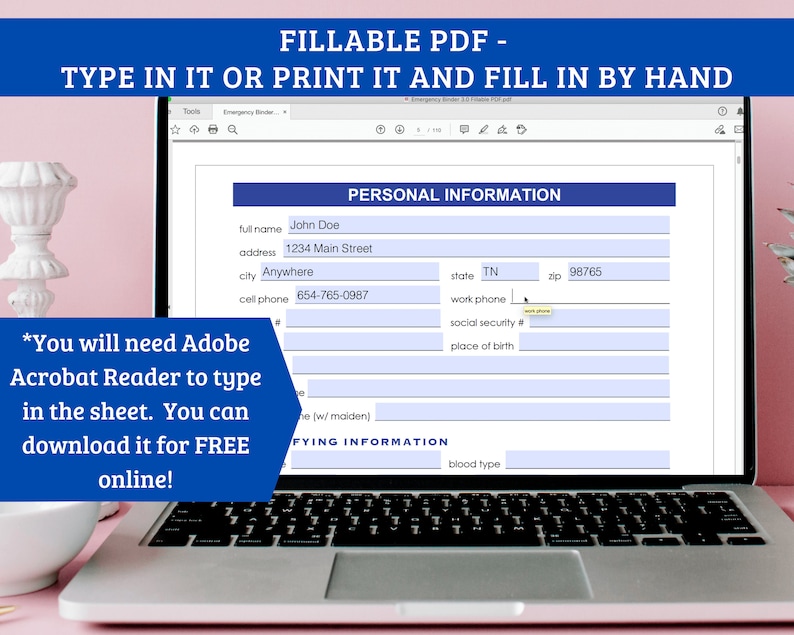 Emergency Binder - Family In Case of Emergency Printable Organizer - Fillable PDF - What If? Binder™ Version 2.0 afbeelding 9