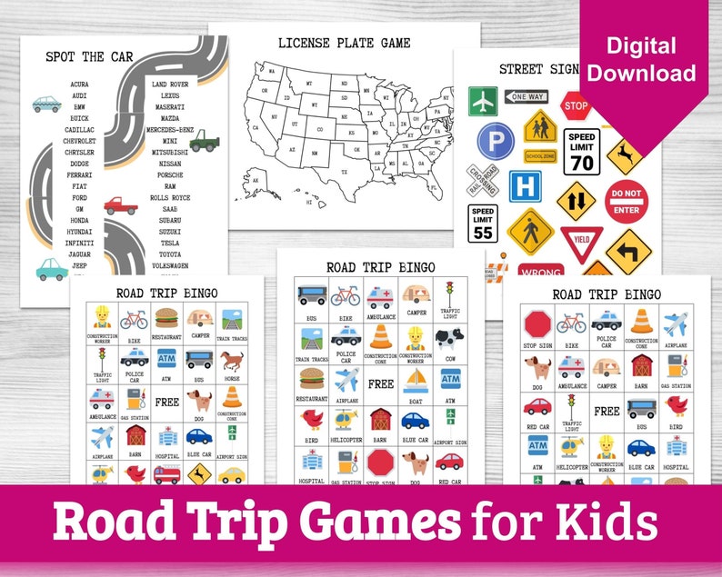 road trip games for kids printable road trip bingo etsy new zealand