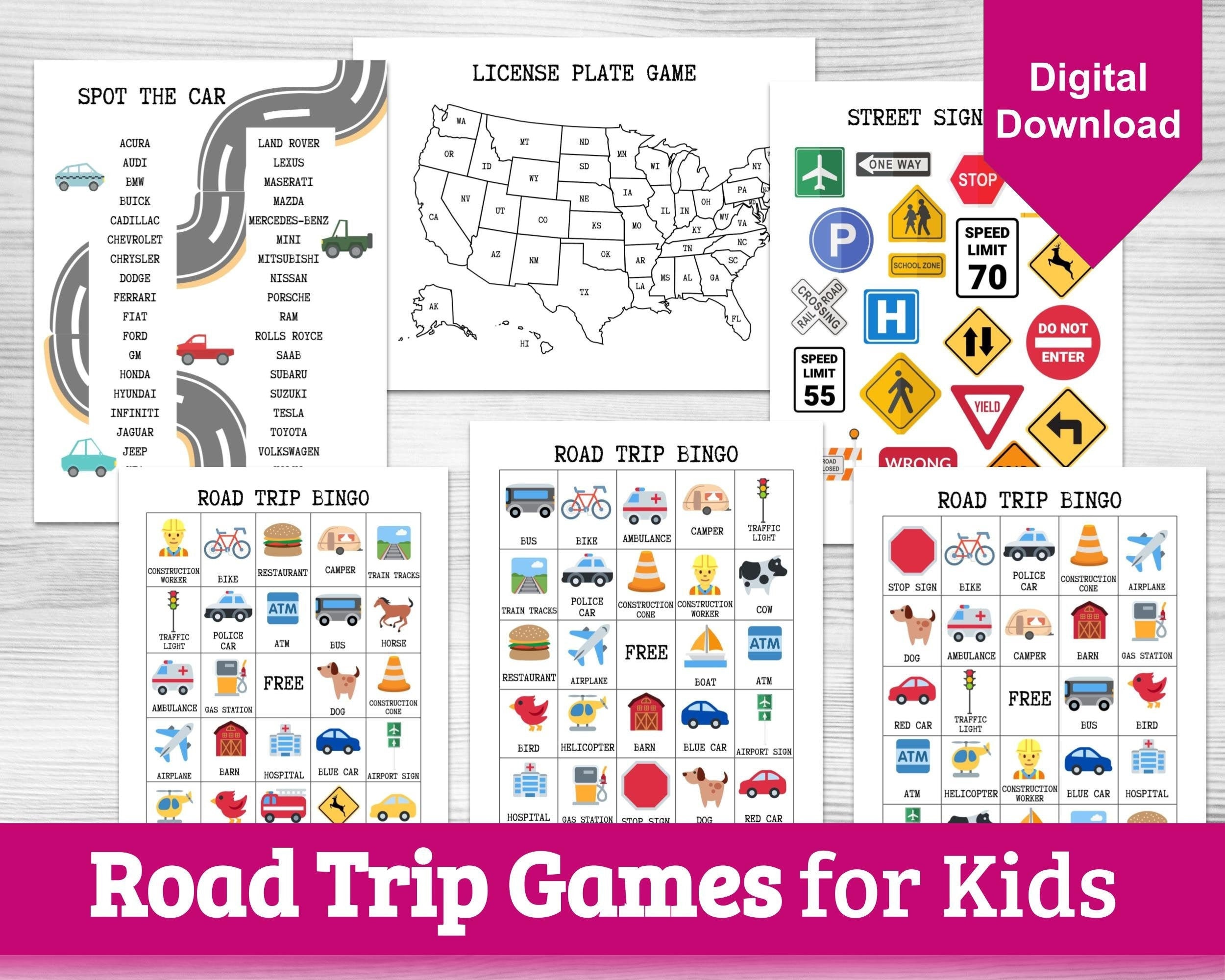 Road Trip Games for Kids Printable Road Trip Bingo, Scavenger Hunts & More  