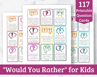 Would You Rather Questions for Kids - 117 Printable Cards - Fun Road Trip Game, Conversation Starters, etc - Instant Download