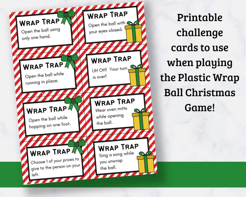 Printable Christmas Saran Wrap Ball Game Challenge Cards Etsy UK