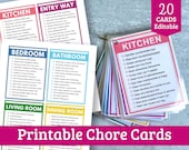 Editable Cleaning Chore Cards - Printable Cleaning Checklist Cards for Room by Room Cleaning - Type in them!