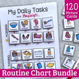 Kids Daily Responsibilities Chart with Pictures, Chore Chart, Daily Routine Chart - Printable Charts for Kids - 120 Picture Cards
