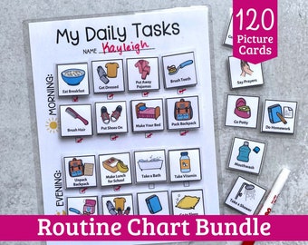 Kids Daily Responsibilities Chart with Pictures, Chore Chart, Daily Routine Chart - Printable Charts for Kids - 120 Picture Cards