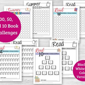 Printable Reading Challenges for Kids - 21 Page PDF File - Reading BINGO, Reading Trackers, 100 ...