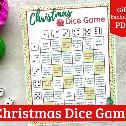 Christmas Gift Exchange Dice Game Printable Game Christmas - Etsy