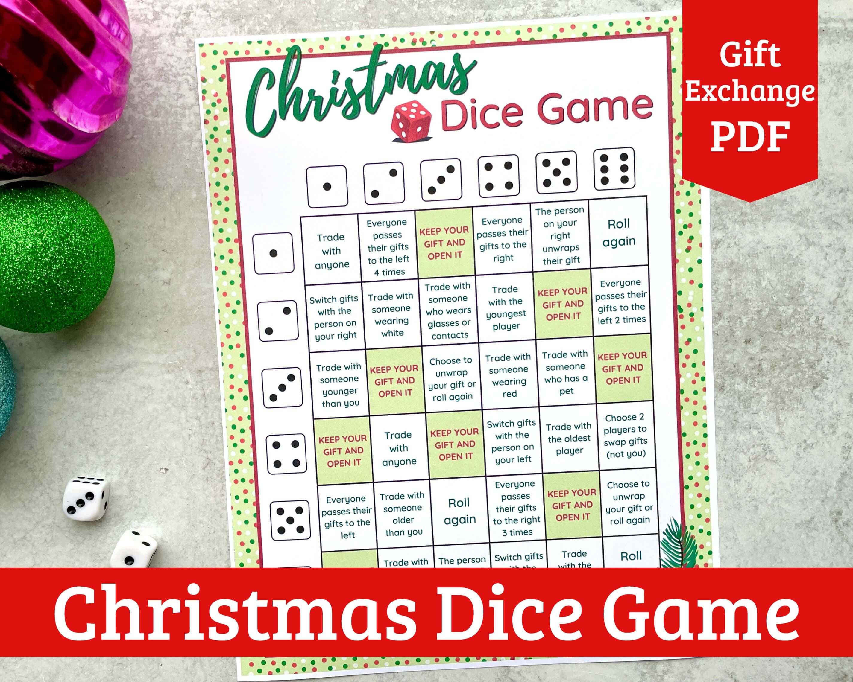 Christmas Dice Game Fun Printable Christmas Gift Exchange Game for