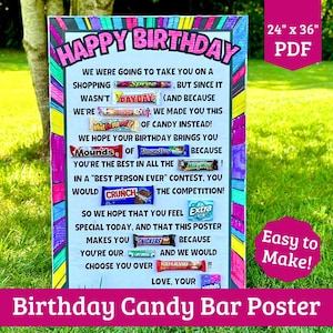 Poster de bonbons d'anniversaire - Panneau de bonbons à faire soi-même pour les anniversaires - Poster de bonbons à imprimer