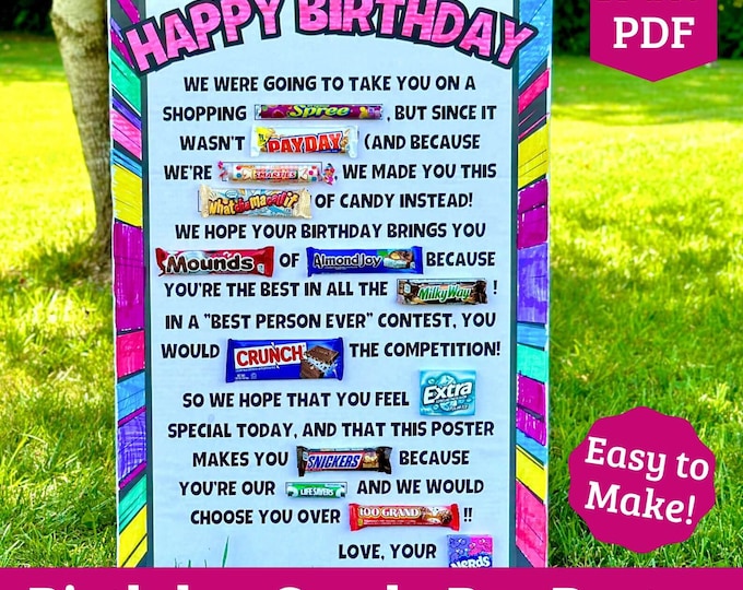 Candy Bar Poster for Kid Birthday 18x24 Inch, Boy or Girl Birthday Sign ...