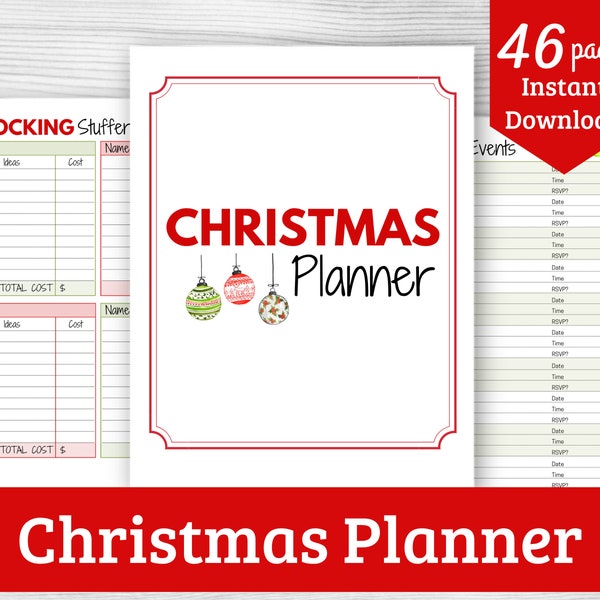 Christmas Planner - Holiday Binder with Christmas Budget, Gift Tracker, Party Planner, Gift Lists, and More! 46 Page Instant Download