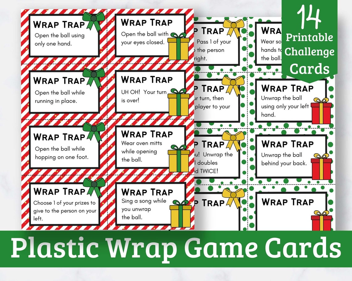 Printable Christmas Saran Wrap Ball Game Challenge Cards - Printable Cards to Add to Your Saran ...