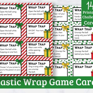 Cartes de défi imprimables du jeu Saran Wrap Ball de Noël - Cartes imprimables à ajouter à votre Saran Wrap Ball - 14 défis amusants !