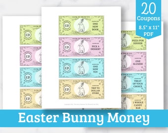 Easter Bunny Money - 20 Easter Coupons for Egg Fillers - Printable Bunny Bucks