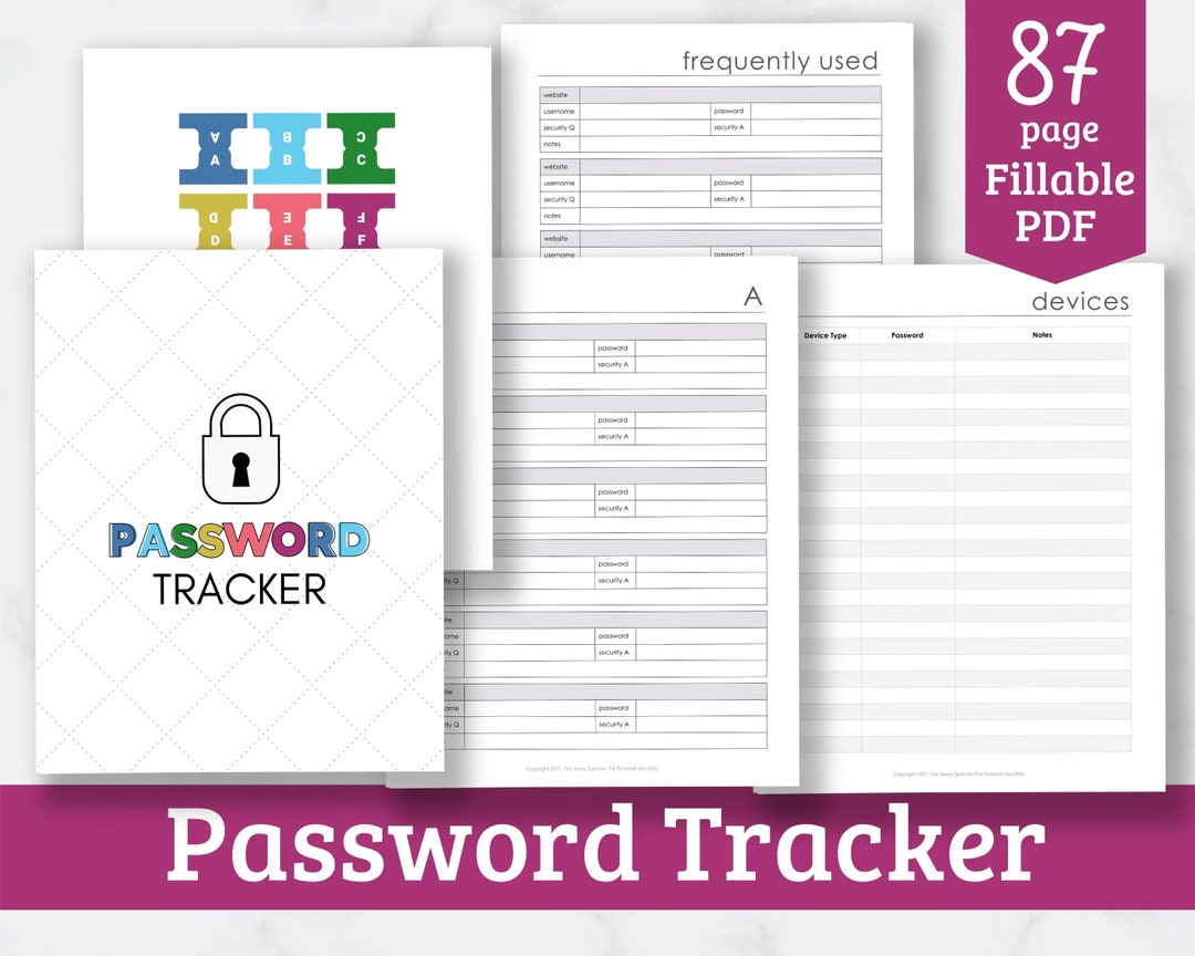 Password Tracker Printable - Password Keeper Fillable PDF - Organize ...