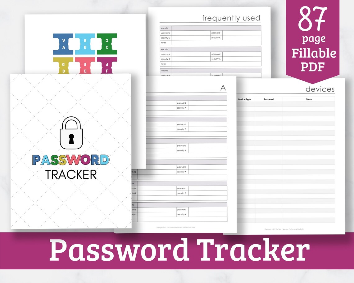 Password Tracker Printable Password Keeper Fillable PDF - Etsy