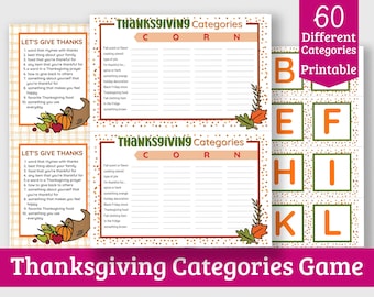 Thanksgiving Scattergories Game - Afdrukbare Thanksgiving Games - Leuk Thanksgiving-spel PDF