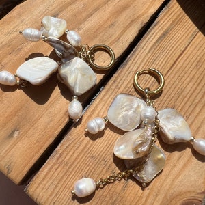 Natural Sea Shell Pearlescent Statement Drop Earrings