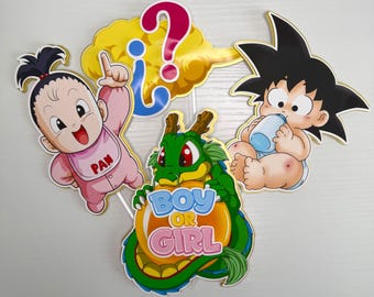 Gender Reveal cake topper,Dragon ball z cake topper,Baby pan cake topper,Baby Goku,baby shower