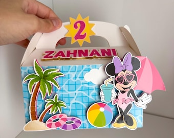 Minnie Pool party birthday favor boxes,custom 3d favor boxes,gable box,Minnie Birthday decoration ,pool party birthday