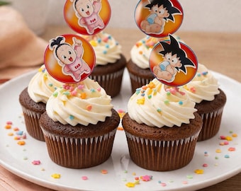 Gender Reveal cupcake topper,Dragon ball z cake topper,Baby pan cupcake topper,baby Goku,birthday cupcake topper