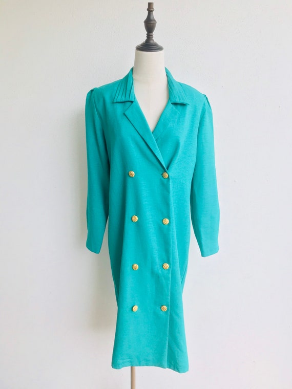 Vintage 1980s Green Women’s Smock Dress Retro Styl