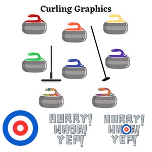 Esporte de Curling, Gráficos de Curling, Ilustrações de Rock de Curling, Conjunto de Clipart Digital para Impressão SVG PNG, Álbum de Recortes de Curling