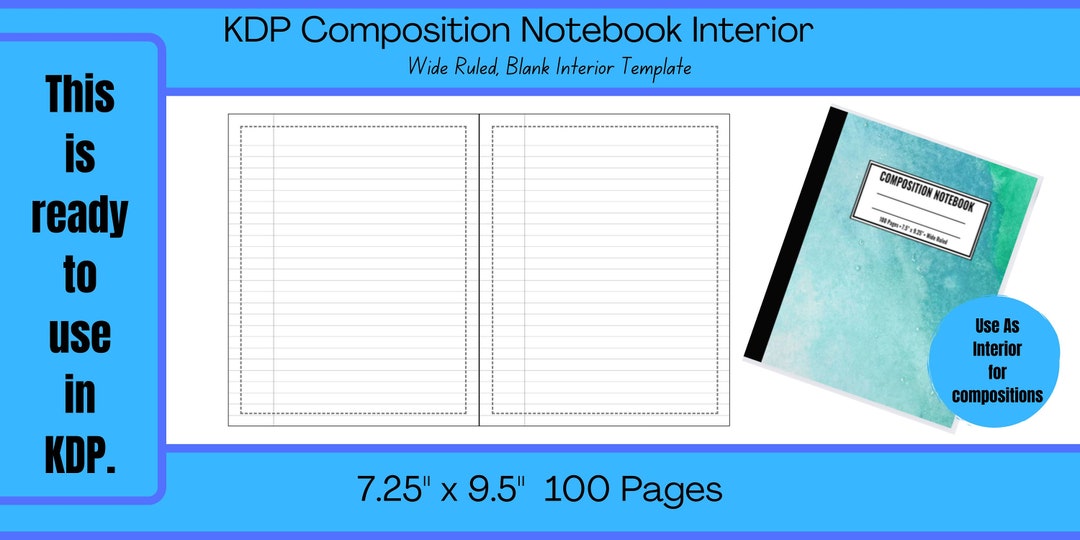 KDP Interior, Wide Lined Blank Journal Paper, KDP Template, 7.25 X 9.5