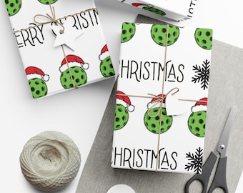 Christmas Wrapping Paper, Christmas Pickleball Santa Hat Merry Christmas Wrapping Paper, Pickleball Christmas Wrap, Gift Wrap Papers