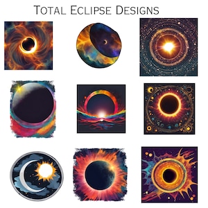 Solar Eclipse svg, Total Eclipse, 8 avril 2024, Illustrations artistiques, cosmiques du soleil et de la lune, ensemble de cliparts numériques imprimables SVG PNG JPG