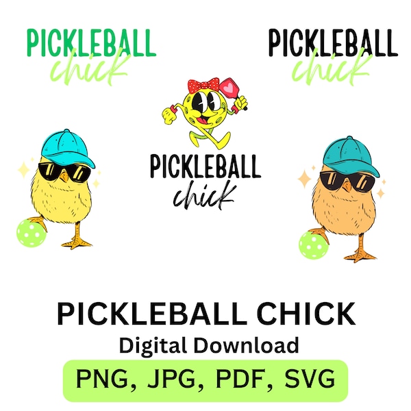 Pickleball Chick svg png jpg pdf File - Digital Download - Printable Digital Clipart Set