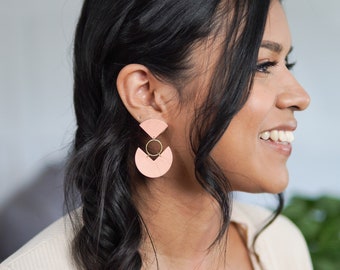 Lightweight Coral Earrings / Clip-on Earrings /Polymer Clay Earrings Handmade / Geometric Earrings / Minimalist Jewelry
