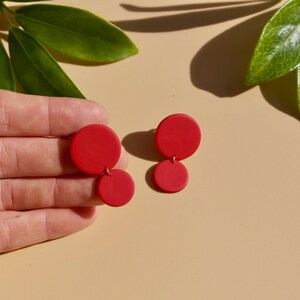 Red Earrings with Clip-on Non Pierced Ears/ Clay Drop Earrings / Polymer Clay Earrings Handmade / Minimalist Jewelry image 3