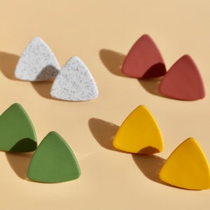 Minimalist Triangle Earrings in Yellow, Green, Terracotta and Grey / Simple Geometric Earrings / Clip On Earrings image 1